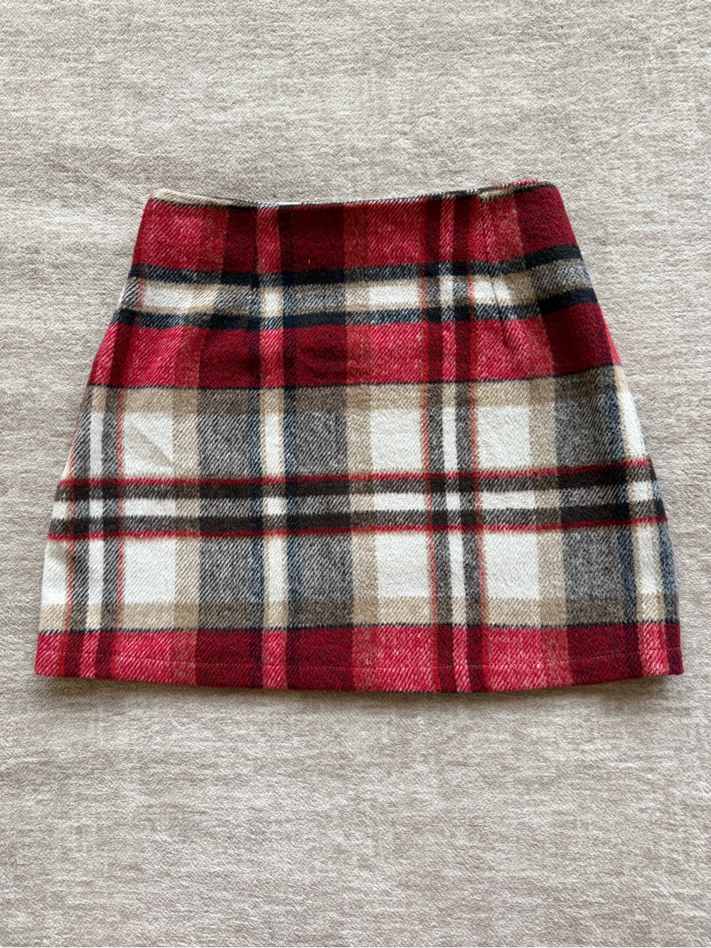 Plaid Mini Skirt in Red and Cream